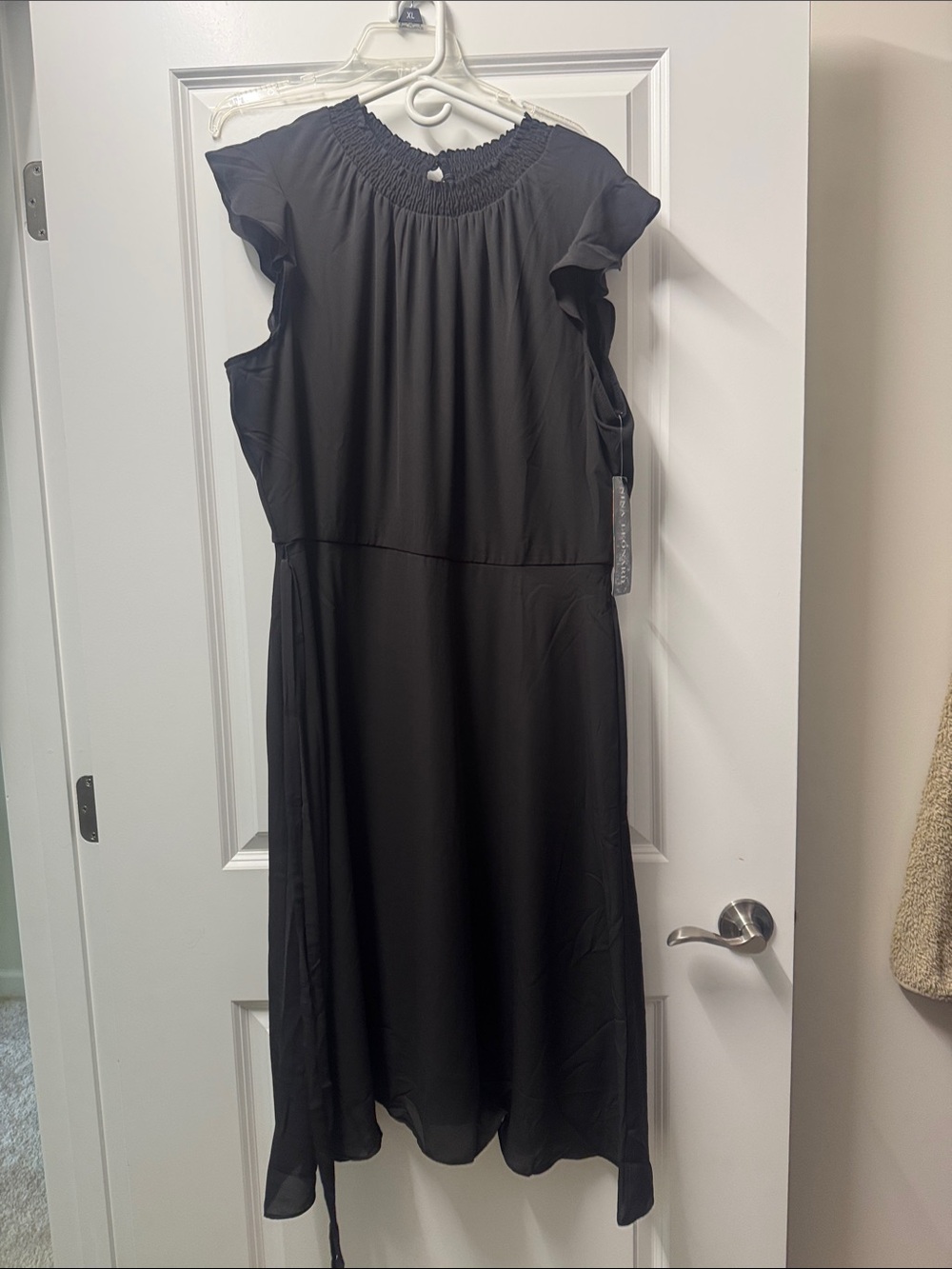 Women's Black Smocked Neck Midi Dress